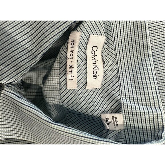 Calvin Klein Mens Non-Iron Slim Fit Striped Button-Up Shirt Size 16.5 34/35 - Picture 4 of 8